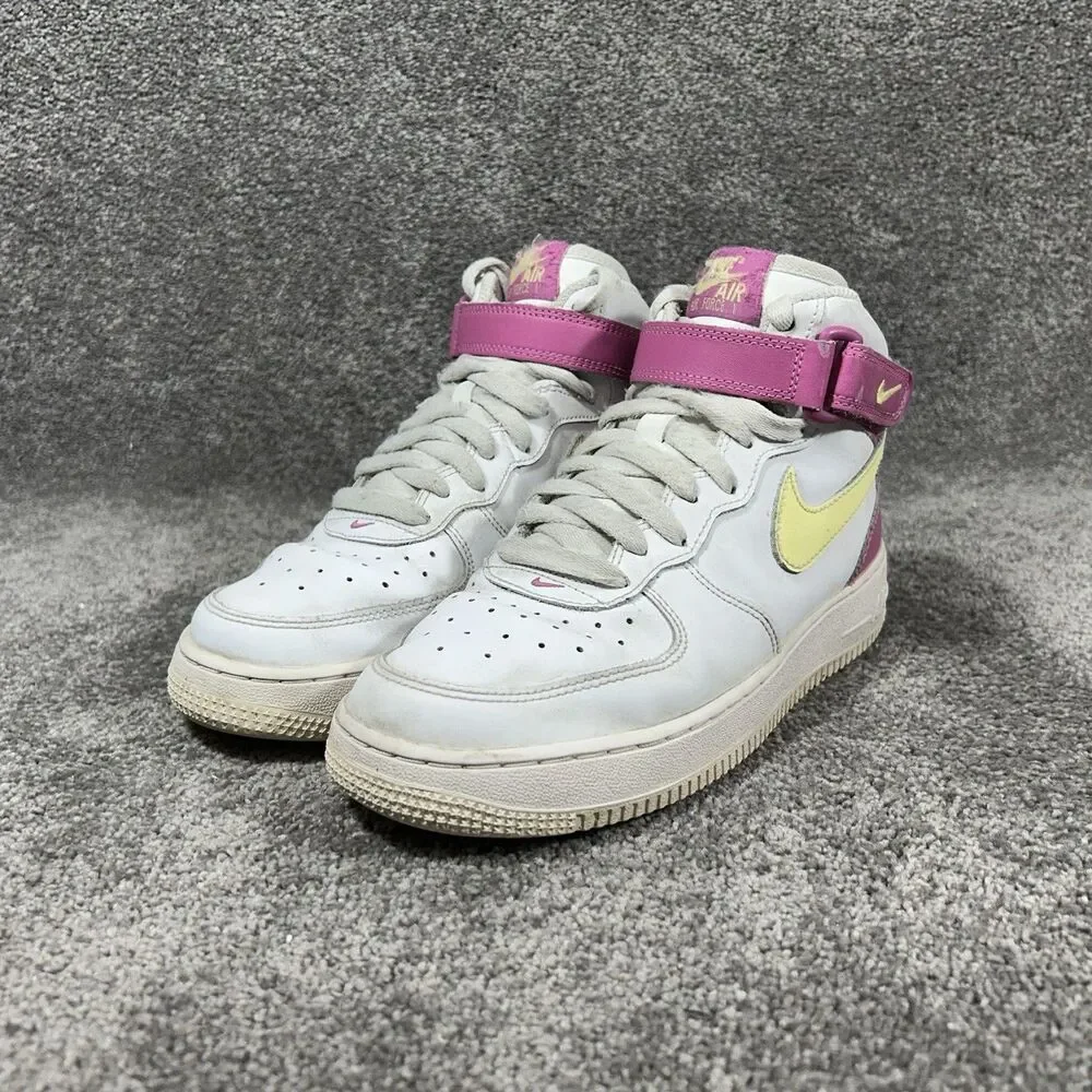Nike Air Force 1 Mid GS Trainers DH2933-100 White Pink Kids Size 6Y Shoes Used